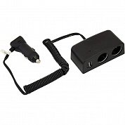 Разветвитель прикуривателя 2 гн (8А)+USB (0,5А),тс, удлиннитель 1,2 м,индикатор, 12/24В